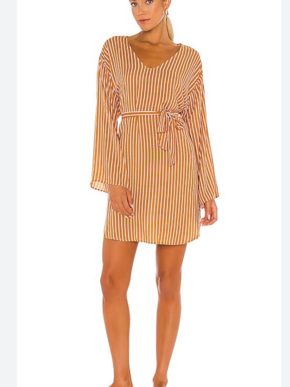 Seafolly Stripe Long Sleeve Cover Up Dress in Amber Size Small